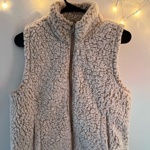Arizona faux-fur sherpa zip-up vest | Taupe | Size Small